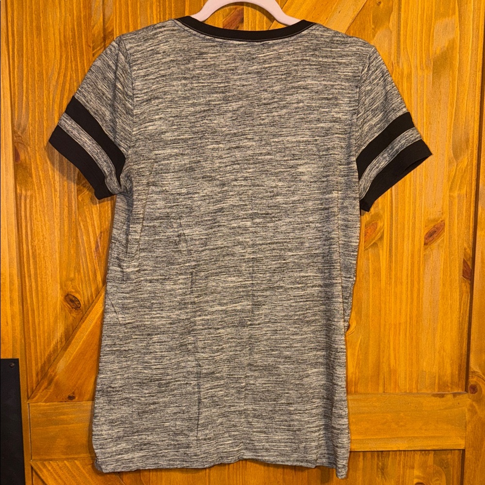 PINK Victoria's Secret Gray Ringer Tee with Black Trim & Gold  Logo - Picture 5 of 5